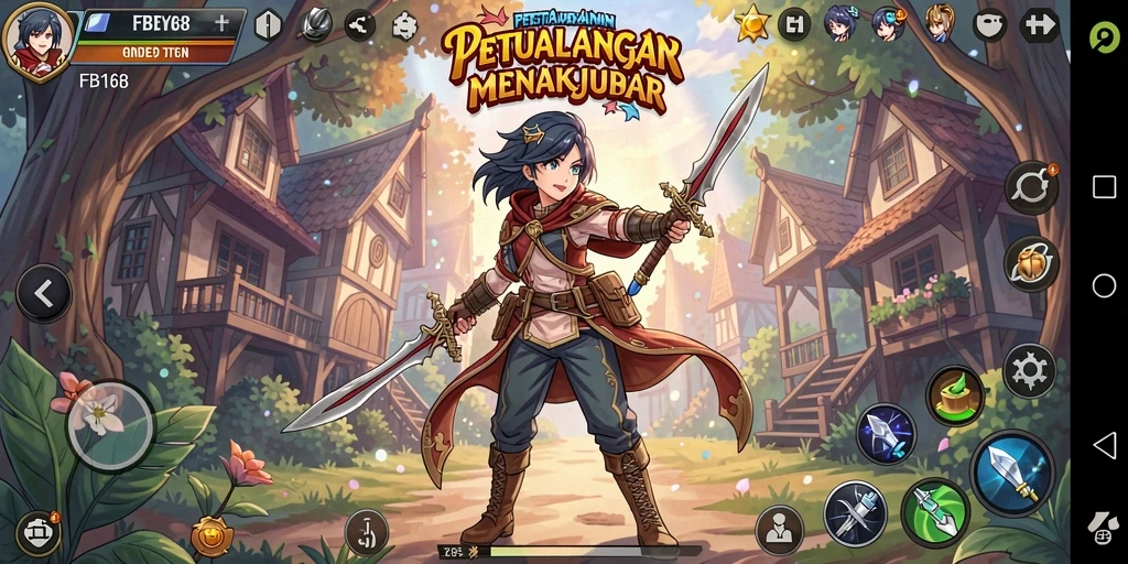 Gameplay FB168 menampilkan karakter Anime yang penuh warna dan aksi seru.