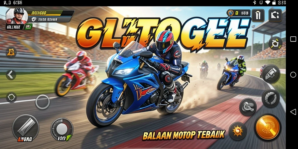 Screenshot GOLTOGEL menampilkan aksi balapan motor yang mendebarkan.