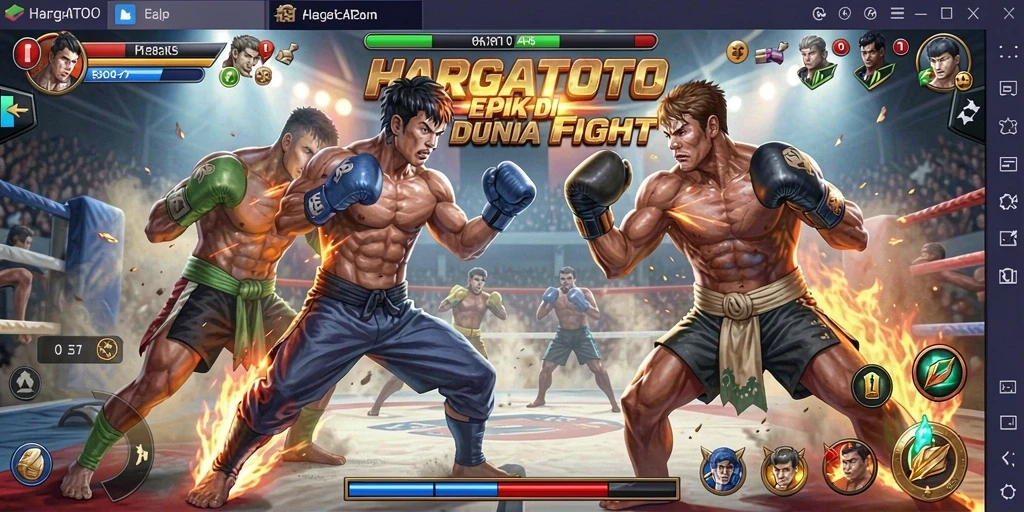 Tampilan gameplay seru pertarungan karakter di HARGATOTO.