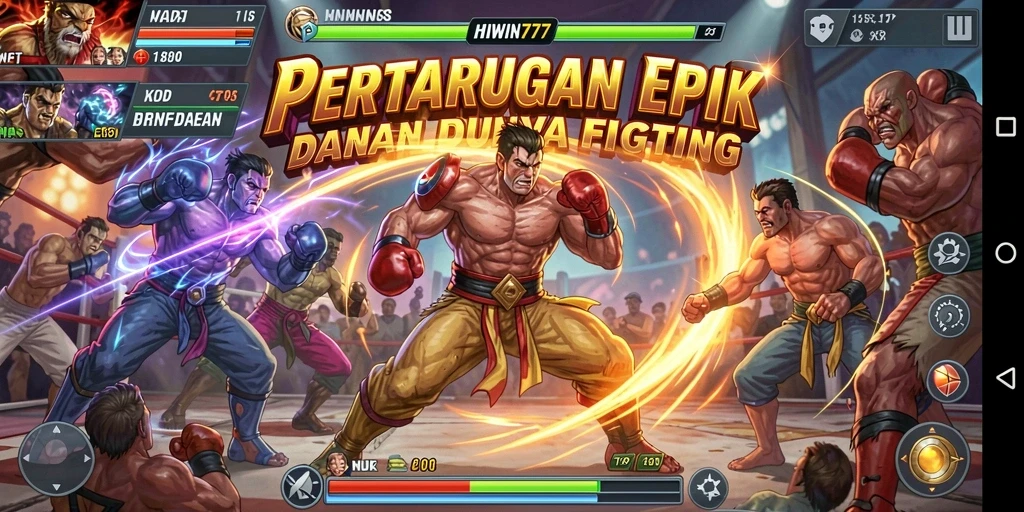 Tampilan gameplay HIWIN777 dengan pertarungan yang mendebarkan dan karakter unik.