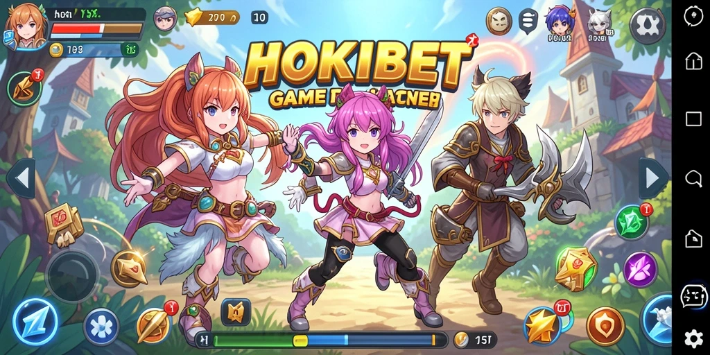 Screenshot gameplay HOKIBET menampilkan aksi karakter anime yang dinamis.