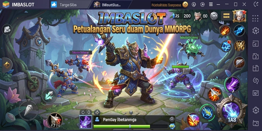 Screenshot gameplay IMBASLOT yang menampilkan pertempuran seru di dunia MMORPG.
