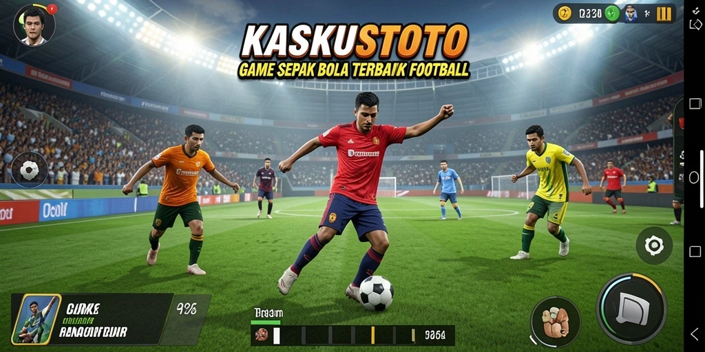 Screenshot menampilkan aksi seru dalam game sepak bola KASKUSTOTO.