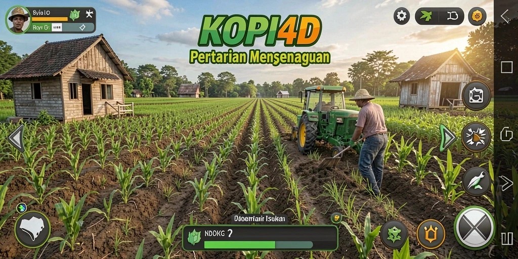 Tampilan gameplay KOPI4D menampilkan aktivitas bertani yang seru.