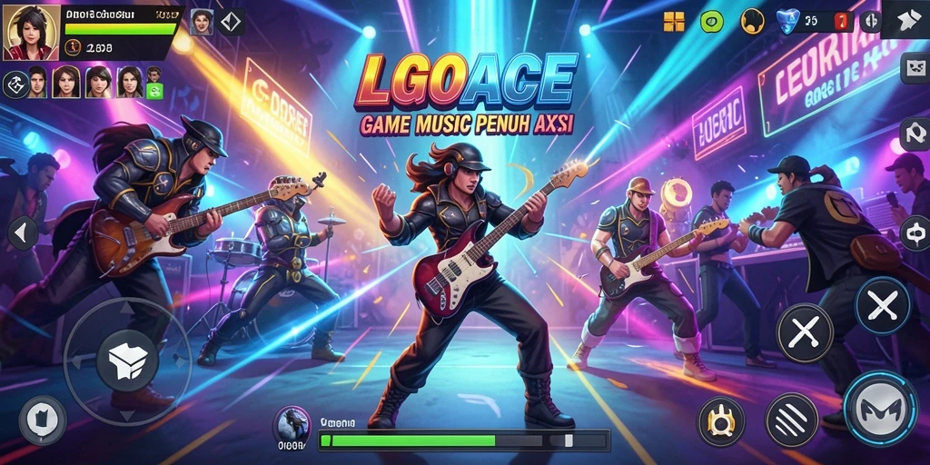 Screenshot LGOACE dengan aksi permainan musik yang mendebarkan.