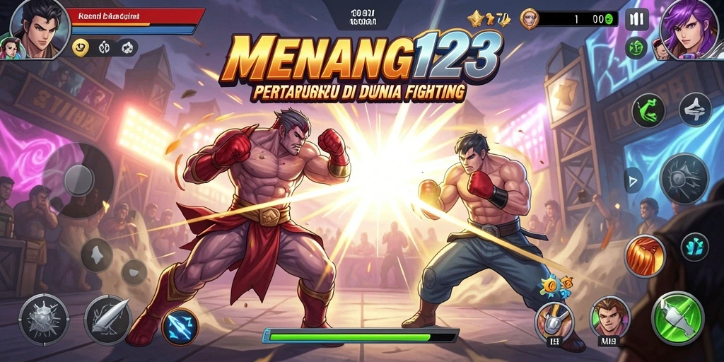 Tampilan screenshot MENANG123 menampilkan duel epik di arena pertarungan.