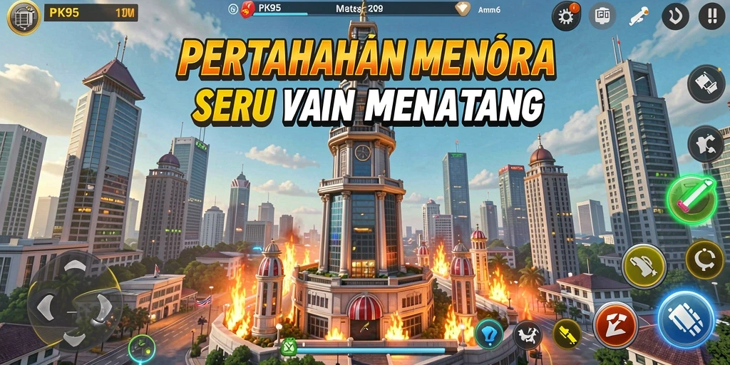 Tampilan menarik gameplay Tower Defense dengan aksi seru.