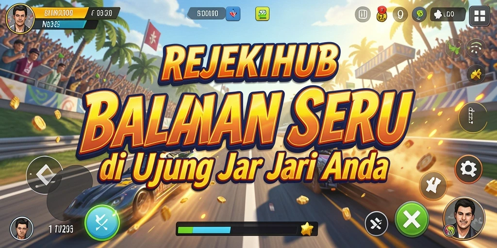Gameplay balapan seru di REJEKIHUB dengan mobil yang kencang dan trek menantang.