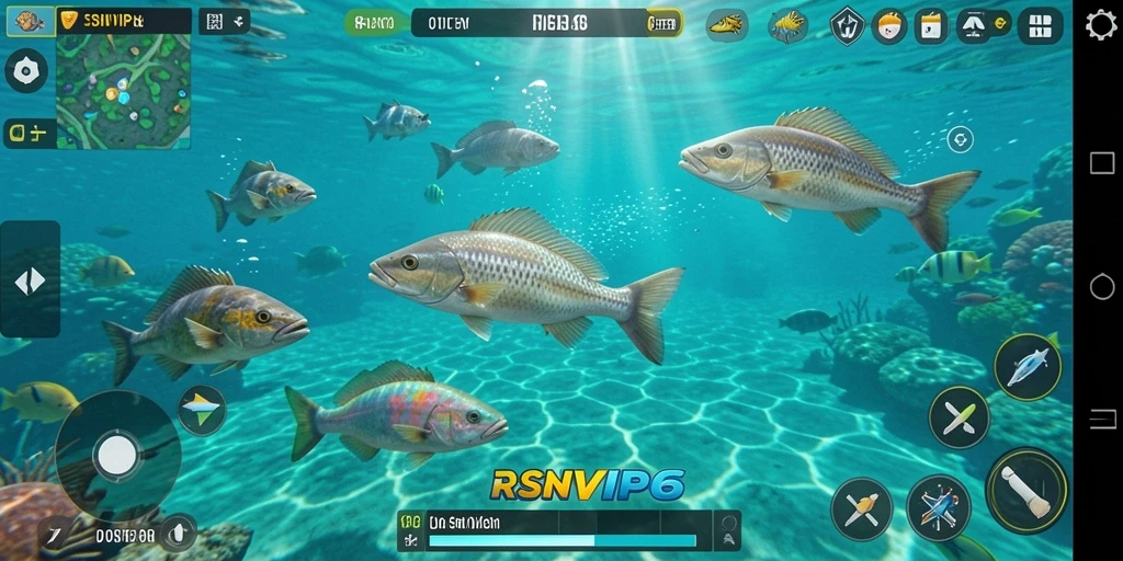 Tangkapan layar gameplay RSNVIP6 penuh aksi menembak ikan.