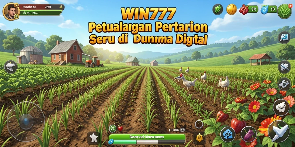 Tangkapan layar gameplay WIN777 menunjukkan aktivitas bertani yang menarik.