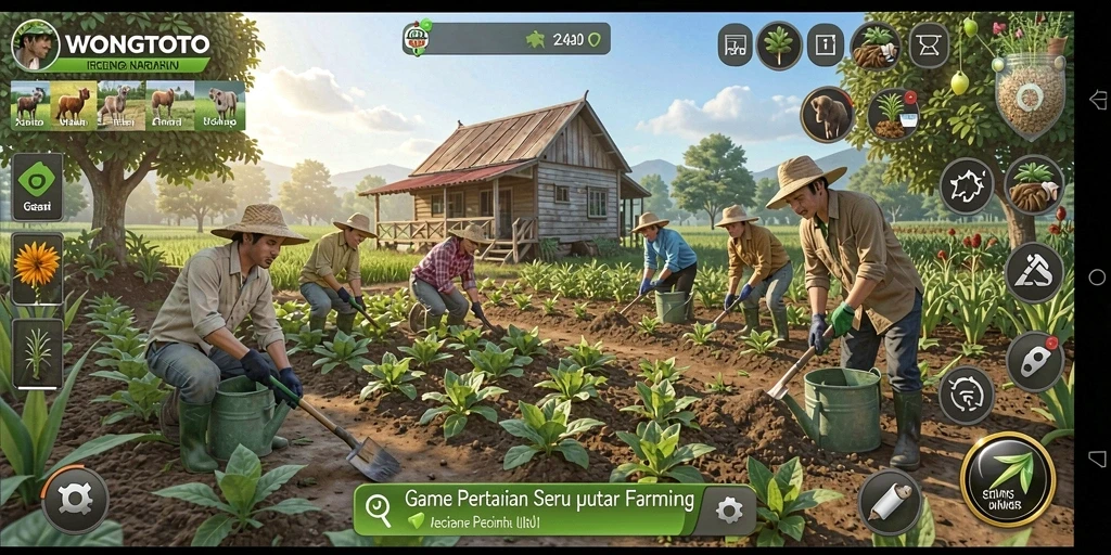 Gameplay WONGTOTO: Nikmati berkebun dan peternakan yang menakjubkan.