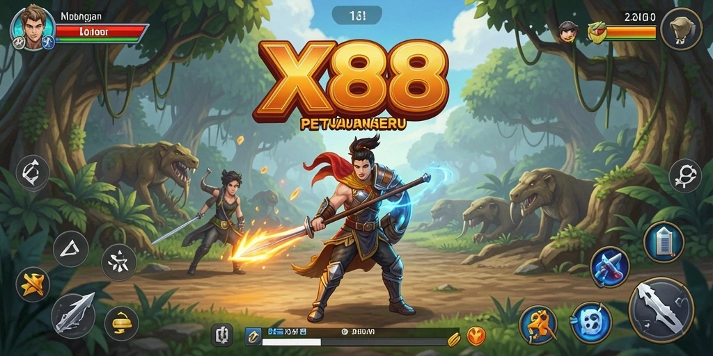 Tangkapan layar X88 yang menampilkan saat-saat mendebarkan dalam petualangan.